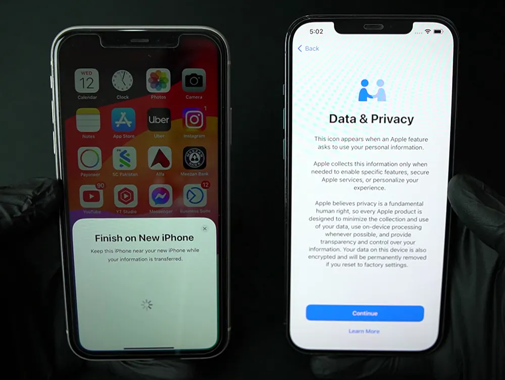 Transfer Data from iphone to iphone: Data & Privacy screen